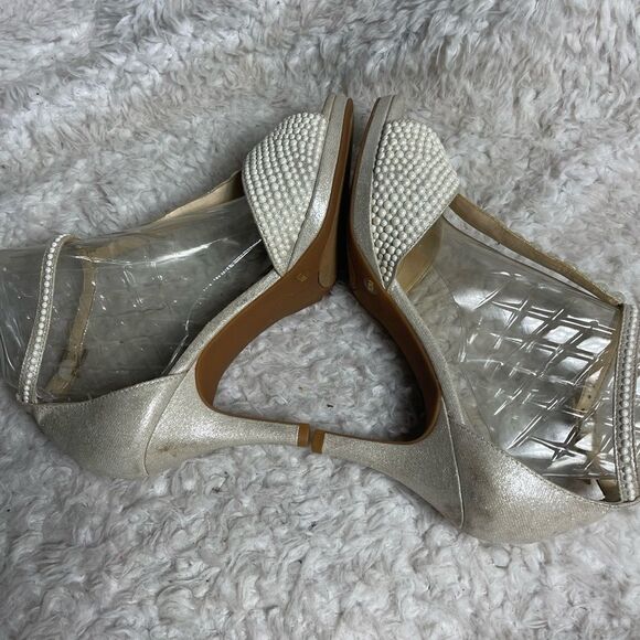 Alex Marie ivory glitter satin pearls T strap ankle sandals size 12M - Picture 5 of 12
